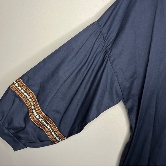 Vintage Salon Made in Korea Embroidered Ribbon Trim Puff Sleeve Dress in Blue L - Picture 4 of 6